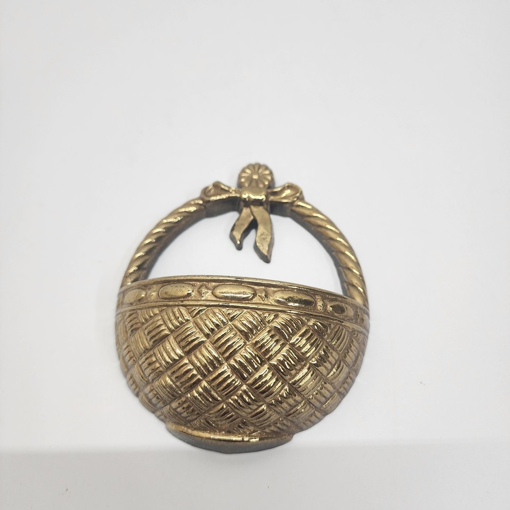 Vintage 1980's  Burwood 5" Wall Pocket Basket Pattern Goldtone Plastic USA